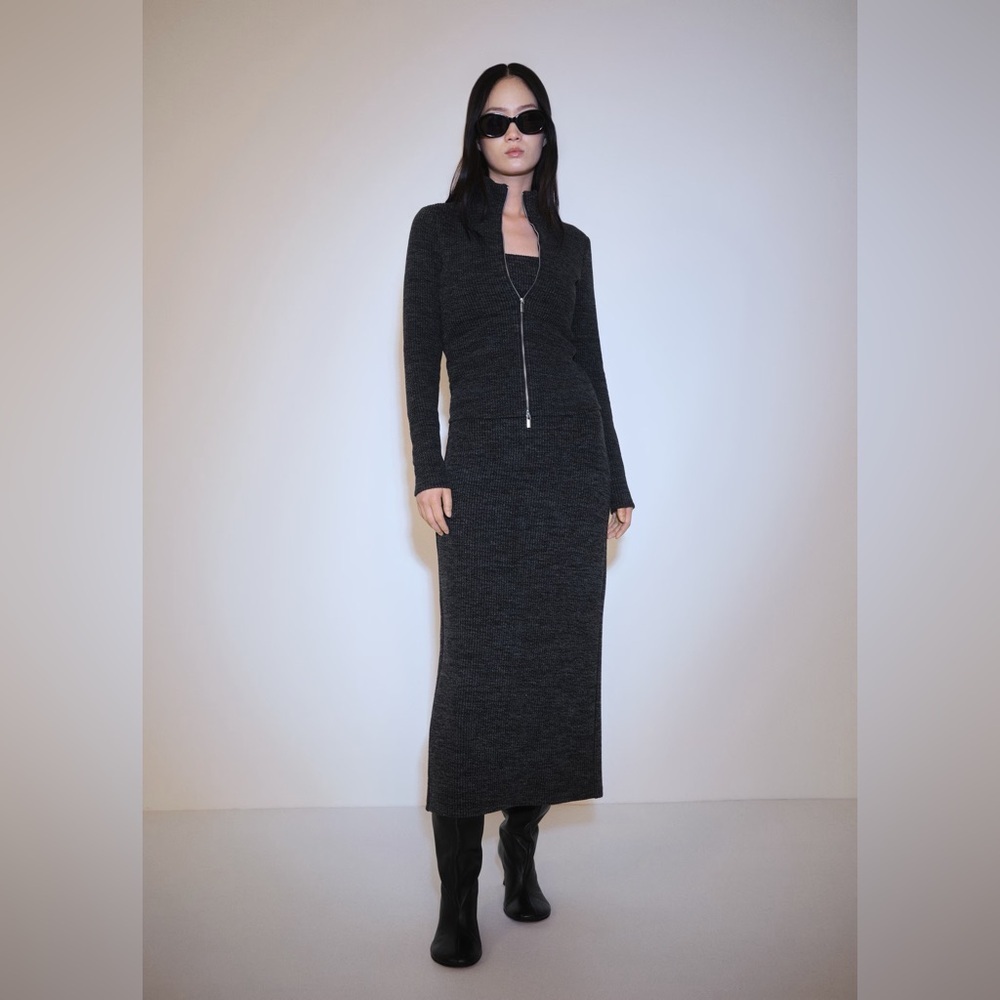 Mango grey knitted Co-ord set knitted jacket + skirt NWT